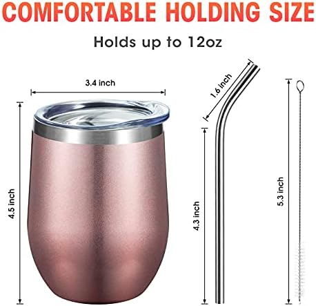 COMOOO Rose Gold Stainless Steel Wine Tumbler Bulk with Lid and Straw 12oz Double Wall Vacuum Insulated Travel Tumbler Cup for Coffee Wine Cocktails Ice Cream Cup Rose Gold, 16 pack - Image 3