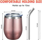 COMOOO Rose Gold Stainless Steel Wine Tumbler Bulk with Lid and Straw 12oz Double Wall Vacuum Insulated Travel Tumbler Cup for Coffee Wine Cocktails Ice Cream Cup Rose Gold, 16 pack - Image 3