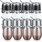 COMOOO Stainless Steel Wine Tumbler with Lid and Straw 12oz Double Wall Vacuum Insulated Travel Tumbler Cup for Coffee, Wine, Cocktails, Champagne (Black White Silver and Rose Gold, 16 Pack) by COMOOO