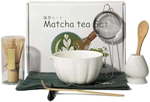 6-Piece Matcha Set Kit, Japanese Matcha Tea Making Set with Ceramic Matcha Bowl, Whisk, Scoop, Sifter, Whisk Holder & Brush, Matcha Starter Kit for Beginners and Tea Enthusiasts, White by Unknown