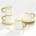 Espresso Cups with Saucers, Ceramic Coffee Cup Set of 4, 8 OZ Turkish Coffee Cup Set, Elegant Coffee Cup Gift for Double Shot, Latte, Cafe Mocha and Tea, Dishwasher & Microwave Safe by Hebaogugu