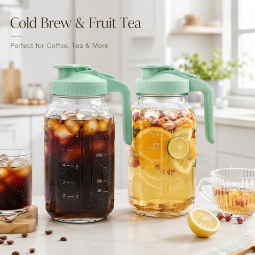2 Pack Glass Pitcher with Infuser, 64 oz Glass Carafe with Lid and Handle, Cold Brew Coffee Maker with Stainless Steel Filter, Leakproof Iced Tea Pitcher for Fridge, Lemonade, Fruit Tea, Juice - Image 5