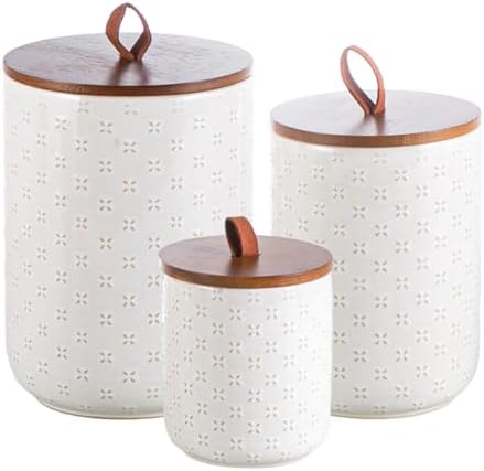 Mowtanco Embossed Ceramic Canister Set with Airtight Bamboo Lid by Mowtanco
