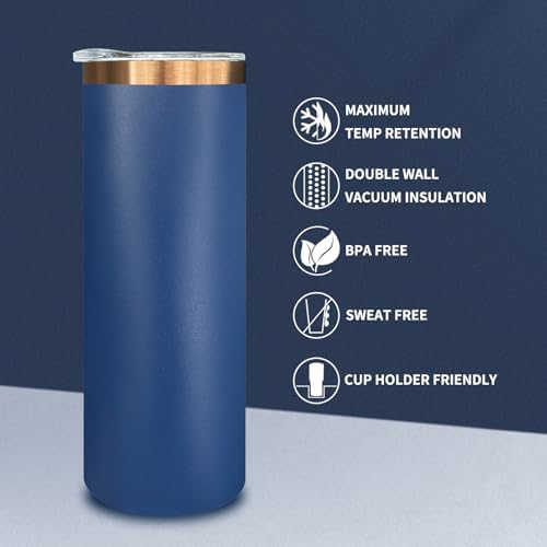 20 oz Skinny Tumblers Bulk with Lids and Straws Navy,8 pack - Image 4