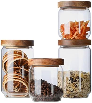 Glass Jar with Lid, Airtight Food Storage Containers Glass Set for Coffee Beans| Sugars| Candy, 4 Pack by BaoFull