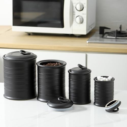 Nihow Food Storage Jar,Ceramic Canister Sets for The Kitchen,Set of 4,Black - Image 3