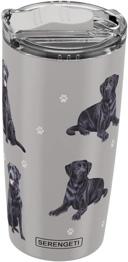 SERENGETI Labrador 20 Oz. Stainless Steel, Vacuum Insulated Tumbler with Spill Proof Lid - 3D Print - Insulated Travel mug for Hot or Cold Drinks (Labrador Black Tumbler) by ESPETS