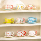 Ceramic Coffee Cup and Saucer Set, 10oz Cute Heart Pattern Tea Cup with Handle, Hand-Painted Porcelain Mug for Latte, Cappuccino, Espresso, Office & Home, Ideal Gift for Women - Image 6