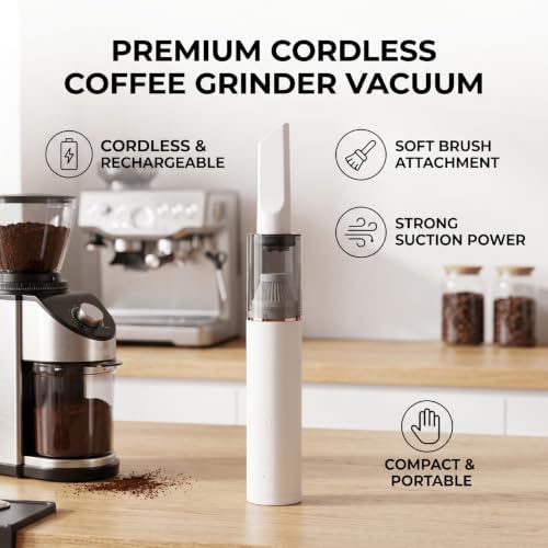 banapoy Mini Vacuum Cleaner, Handheld Vacuum Cleaner Cordless, Portable Desk for Coffee Grounds, Soft Brush Coffee Powder, for Car Interior, Keyboard, Drawer (White) - Image 5