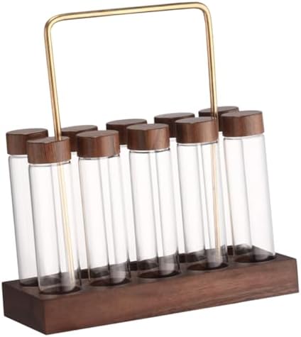 Angoily Glass Coffee Bean Vials with Lids, Wooden Stand Display by Angoily