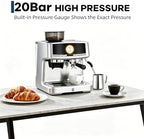 20 Bar Espresso Coffee Machine with Built-in Bean Grinder, Pressure Gauge - Image 5