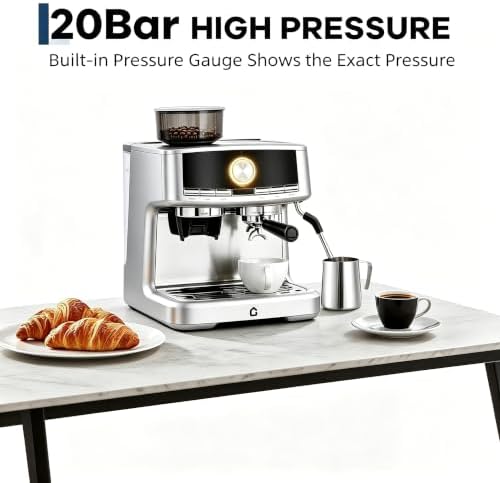 20 Bar Espresso Coffee Machine with Built-in Bean Grinder, Pressure Gauge - Image 5