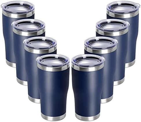 DOMICARE 20oz Tumbler with Lid Stainless Steel Tumblers Bulk, Double Wall Vacuum Insulated Coffee Travel Mug Powder Coated Tumbler, 8 Count (Pack of 1) Navy by VisittheDOMICARE