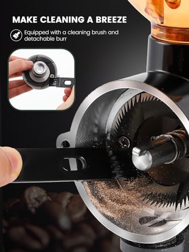 Huanyu 60mm Flat Burr Coffee Grinder, 8 Grind Settings for Home Brew Black - Image 6