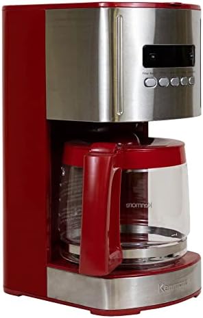 Kenmore Drip Coffee Maker - 12 Cup Programmable Cafe Machine With Glass Pot, Regular & Bold Brew, Auto Shut Off Large Water Reservoir, Reusable Filter, Kitchen Appliances For Cafeteria Barista, Red by Koolatron