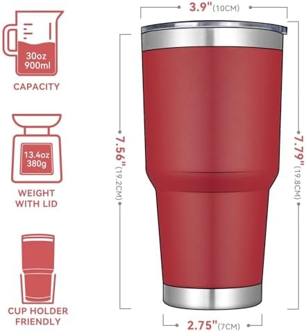 DOMICARE 30oz Tumbler Bulk with Lid and Straw, Double Wall Travel Coffee Mug, Insulated Vacuum Stainless Steel Tumblers, Powder Coated Tumbler Cup (Red, 8) - Image 3