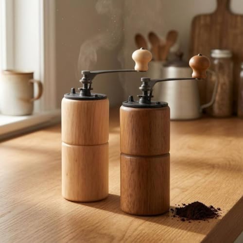 kowaku Wooden Hand Coffee Stainless Steel Manual Coffee Cylindrical Kitchen Gadget, Dark Color - Image 5