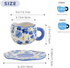 Ceramic Cup with Saucer，floral tea cup for Coffee,Cappuccino and Tea (2, Blue) - Image 2