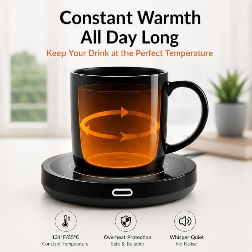 BESTINNKITS Coffee Mug Warmer & Mug Set for Desk, 14oz Ceramic Mug, Black - Image 3
