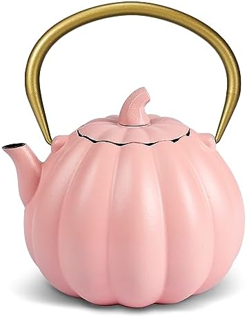 VICSKY Pink Pumpkin Cast Iron Teapot - Cute Tea Kettle Stovetop Safe by VICSKY