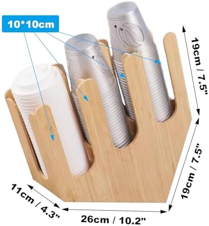 Cup and Lid Holder, Cup Dispenser with Coffee Pods Stand & Straw Organizer, Coffee Bar Organizer for Countertop, Disposable Cups Holder for Coffee Station, Bar, Home,Bamboo 04 - Image 2