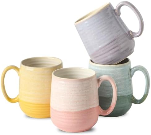 HASENSE Coffee Mugs Set of 4, 15 oz Large Ceramic Cups with Handle for Women Men, Milk, Soup, Tea Cup Set for Latte,Cappuccino, Microwave & Dishwasher Safe for Home Office（Colorful） by Hasense