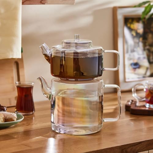 Karaca Flat Luster Borosilicate Glass Teapot with Infuser - Clear Turkish Tea Maker - Ideal for Herbal, Loose Leaf - Teapot with Strainer (1.1L) & Tea Kettle (1.8L) for Stovetop - Image 3