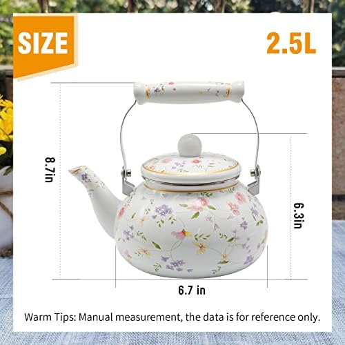 Saihisday Floral Teapot Enamel Afternoon 2.5L Tea Kettle For Stovetop, Large Flowered Tea Kettle with Ceramic Handel for Afternoon Tea Wedding Party Housewarming Gift - Image 3