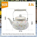 Saihisday Floral Teapot Enamel Afternoon 2.5L Tea Kettle For Stovetop, Large Flowered Tea Kettle with Ceramic Handel for Afternoon Tea Wedding Party Housewarming Gift - Image 3