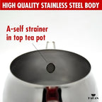 Hakan Stainless Steel 2.8 L, 93 Oz, Midi Double Bondy Tea Pot Set with Self Strainer Double Lids, Turkish Samovar Style Teapot Set, Tea Kettle for Loose Leaf Tea with Red Bakelite Handle 2.9-Quart - Image 3