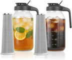 Cold Brew Coffee Maker, 64 oz Mason Jar Pitcher with Stainless Steel Filter, Pour Spout Handle Lid, Airtight & Leak-Proof for Iced Coffee,Tea & Lemonade -2pack by QHH