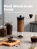 LAMIDO Mini Manual Coffee Grinder - 56 External Grind Settings, Stainless Steel Body & Crank, Ceramic Burr, Portable Hand Grinder for Travel, Camping, Home Brewing - Wood Grain - Image 6