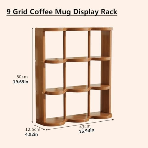 Wooden Coffee Mug Display Rack, Countertop Freestanding Grid Vintage Coffee Cup Display Stand, Rustic Coffee Mug Holder Organizer for Kitchen, Coffee Station,9 Grid - Image 3