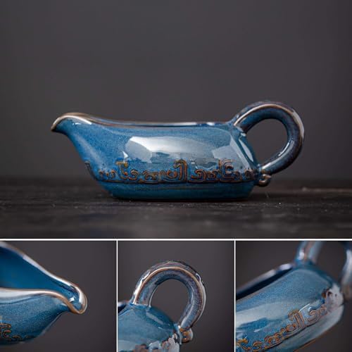 Ceramic Teapot with Infuser Semi Automatic Tea Set Magic Teapot with 8 cups Gradient Color (Blue Dragon- B) - Image 4