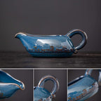 Ceramic Teapot with Infuser Semi Automatic Tea Set Magic Teapot with 8 cups Gradient Color (Blue Dragon- B) - Image 4