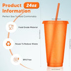 24 Pack Plastic Tumblers with Lids and Straws, Reusable Colorful Cups for Parties, Birthdays, Iced Coffee, Travel, Cold Drink Bulk Tumblers (24 oz, Orange) - Image 2