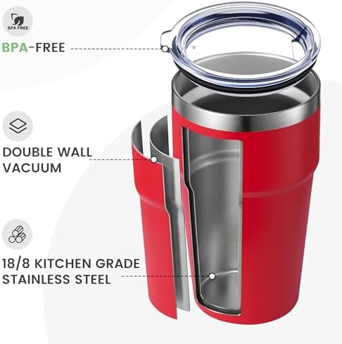 MEWAY 16oz Tumbler Double Wall Vacuum Insulated Travel Mug Bulk, Stainless Steel Tumblers with Lid, Powder Coated Coffee Cups for Cold & Hot Drinks (Red,12 Pack) - Image 3