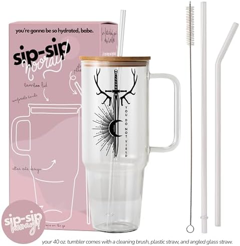 Sip-Sip Hooray! Throne of Glass 40oz Glass Tumbler with Lid and Straw, You Do Not Yield ToG Bookish Fantasy Gift for Sarah J Maas Fans Iced Coffee Cup - Image 3