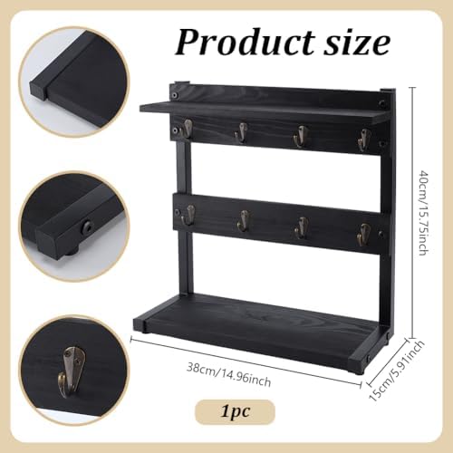 PH PandaHall Rustic Mug Holder Stand 2 Tier Wood Countertop Rack Black Coffee Cup Organizer Shelf Holds 8 Mugs for Kitchen Coffee Bar Home Dining Room Decoration, 14.9x14x15.7 inch - Image 2