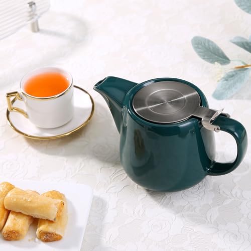 Ceramic Teapot With Stainless Steel Infuser, Heat Resistant, Perfect Tea Maker, Green, 500ml/17oz - Image 6