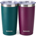 SUNWILL Travel Coffee Mug with Lid, 20 oz Tumbler Set of 2, Insulated Stainless Steel Cup for Drinks， Water, Tea, Powder Coated Forest Green & Plum by SUNWILL