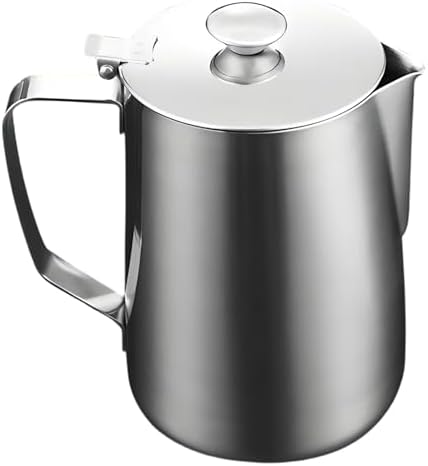 Stainless Steel Milk Frothing Jug with Lid, 68 fl oz / 2000 ml Latte Art Pitcher, Metal Measuring Cup with Handle, Milk Steaming Jug for Espresso Cappuccino by LUMINFLY