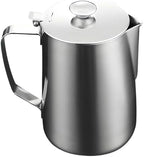 Stainless Steel Milk Frothing Jug with Lid, 68 fl oz / 2000 ml Latte Art Pitcher, Metal Measuring Cup with Handle, Milk Steaming Jug for Espresso Cappuccino by LUMINFLY