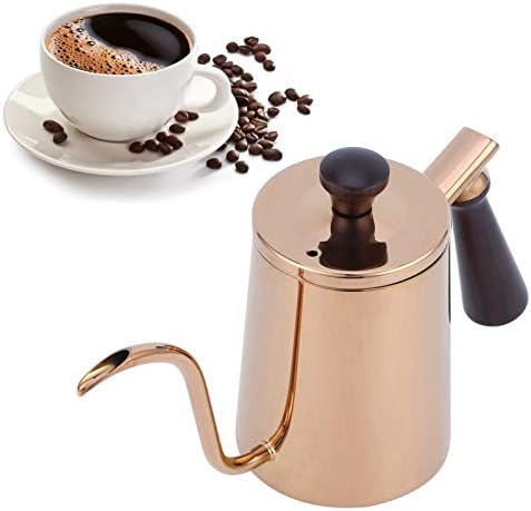 304 Stainless Steel Gooseneck Coffee Kettle,Drip Resistant Spout,Coffee Kettle,700ml Gooseneck Drip Kettle with Wooden Handle (Long Mouth-Rose Gold) - Image 5
