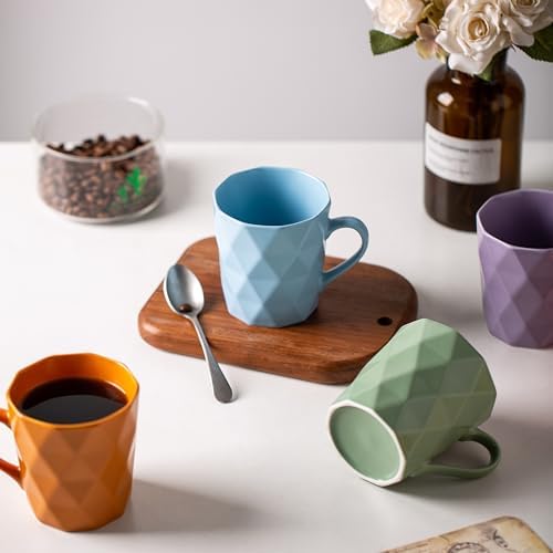 11 Ounce Porcelain Mugs, Set of 6, Tea and Cocoa Mug Set, Blue, Matte - Image 4