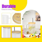 AGH 6 Pack Sublimation Glass Cups with Handle, 16oz Frosted Sublimation Blanks with Bamboo Lid & Stainless Steel Straw, DIY Beer Can Tumbler for Iced Coffee, Juice, Beer, Wedding, Birthday Gifts - Image 2