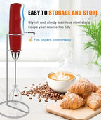 YUSWKO Red Handheld Milk Frother Wand for Coffee, Rechargeable Electric Whisk with 3 Heads 3 Speeds Drink Mixer Coffee Frother For Latte, Cappuccino, Hot Chocolate, Egg - Image 2