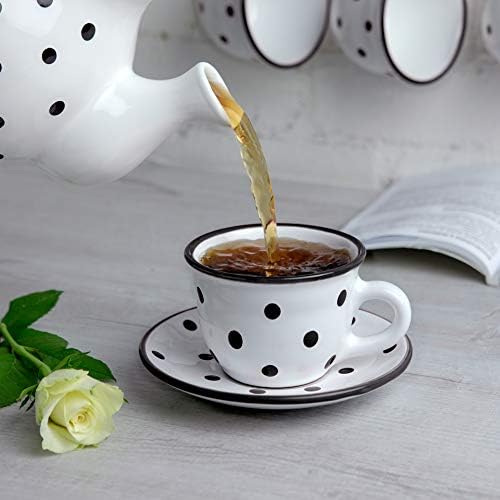 City to Cottage Handmade White And Black Polka Dot Ceramic 8.4oz/250ml | Cappuccino, Coffee, Tea Cup and Saucer, Unique Designer Pottery for Tea Lovers - Image 4