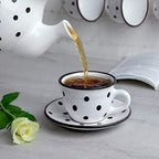City to Cottage Handmade White And Black Polka Dot Ceramic 8.4oz/250ml | Cappuccino, Coffee, Tea Cup and Saucer, Unique Designer Pottery for Tea Lovers - Image 4