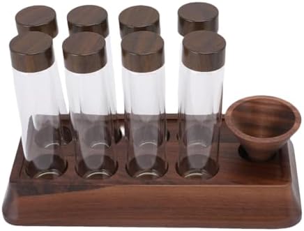 Glass Dosing Coffee Bean Storage Tubes Airtight for Home Shop Bar with Walnut Wooden Stand8pcs for Coffee Bean Enthusiasts - Image 4